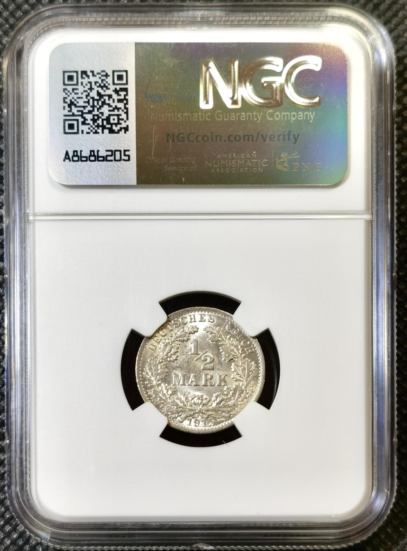 甄臻铺-世界币章拍卖（第46期）送拍享返佣金等优惠多多（1月10日精品场，敬请期待） NGC-MS63 1915年德国1/2马克，少见A厂