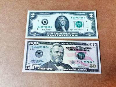 【Blue Auction】世界纸币精拍第773期——18级TOP拍卖/信誉/品质/专业/高效💫 - 【一组2张 含888豹子号】美国 2017年2-50美金 全新UNC