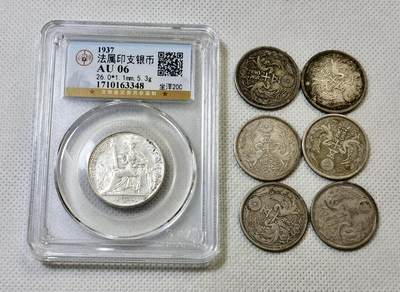 甄臻铺-世界币章拍卖（第46期）送拍享返佣金等优惠多多（1月10日精品场，敬请期待） - 公博-AU06 法属印支坐洋银毫+六枚双凤五十钱一组