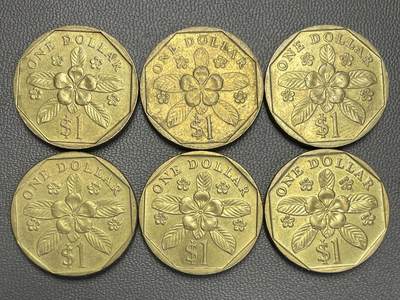 回流20260108 - 新加坡不同年份1元6枚 新加坡国花卓锦万代兰（Vanda Miss Joaquim）