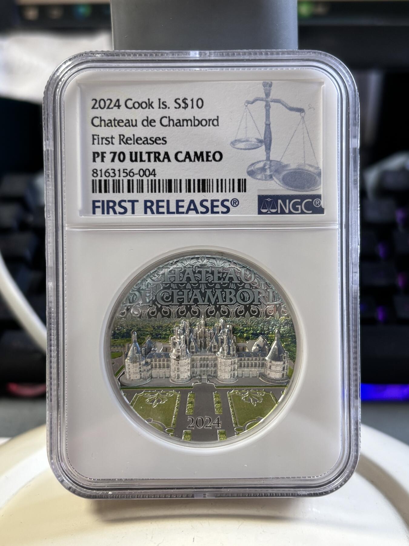 第187期拍卖 库克2024年法国香宾城堡2盎司高浮雕彩银币NGC-PF70首期，9999银，发行1000枚