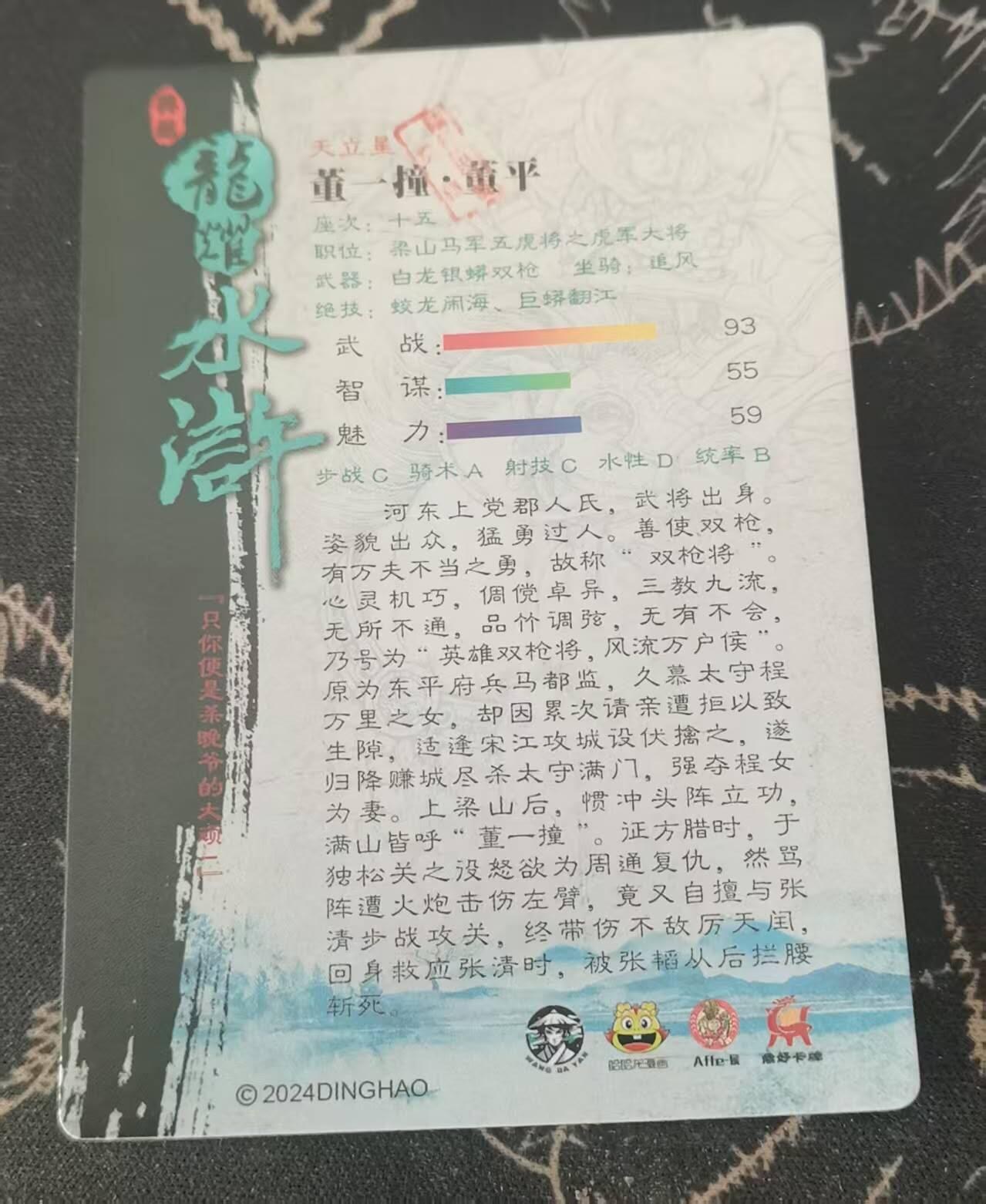 满200包邮！龙虎卡牌-七一场（满200元包邮，无佣金，每周六结拍，欢迎送拍） 半粗  龙耀水浒 - 异色异绰号董平 (大套拆出)