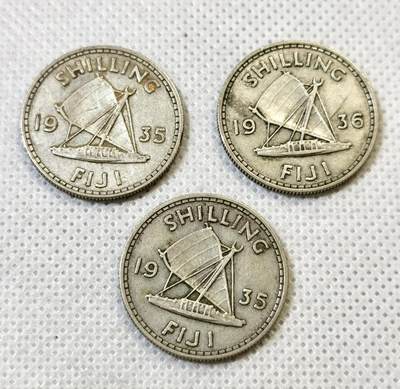 甄臻铺-世界币章拍卖（第46期）送拍享返佣金等优惠多多（1月10日精品场，敬请期待） 斐济1935、1936年乔治五世1先令银币3枚