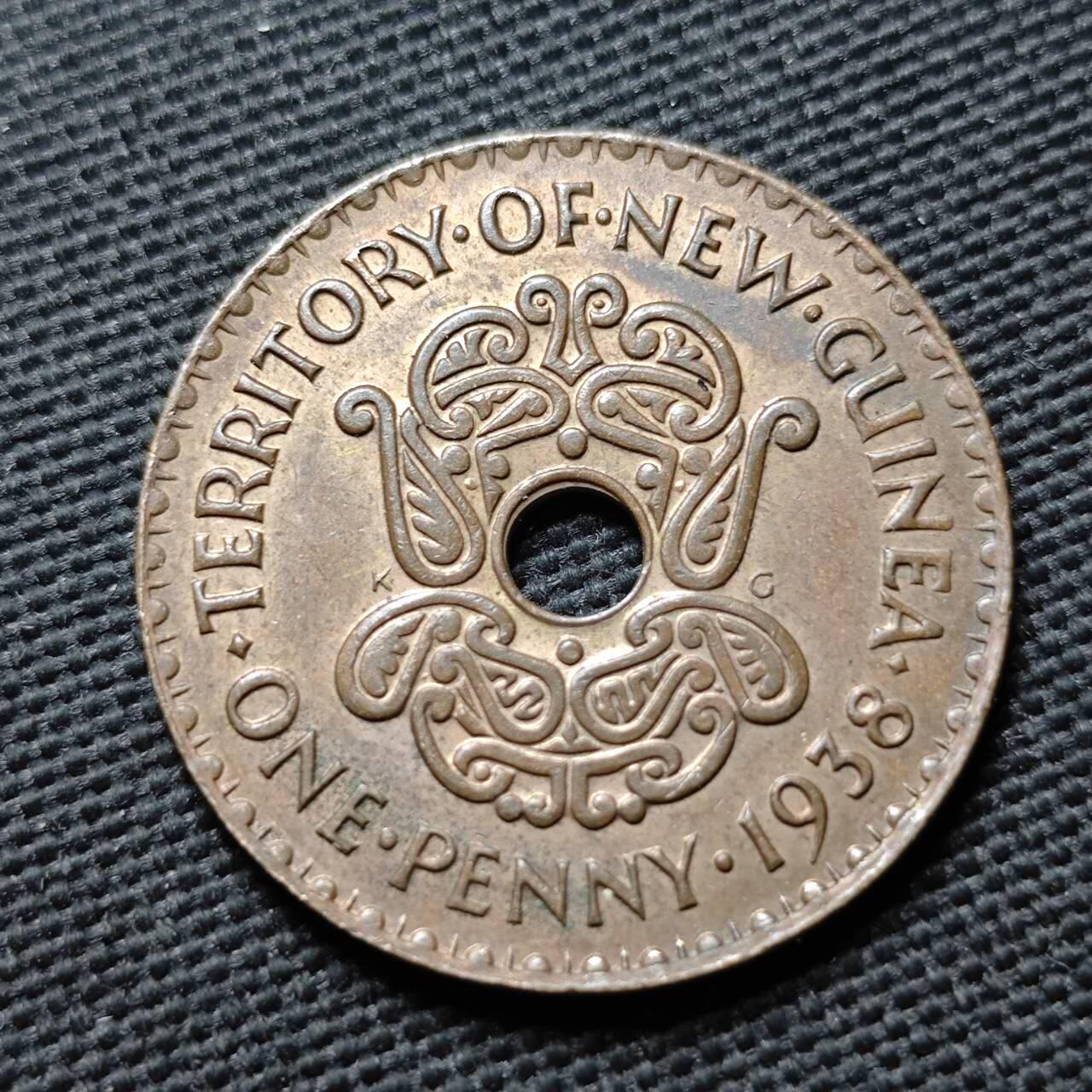 KK钱币收藏小铺  第399期  百期特拍（四拍之三）2月预留时间 周末发货  1938英属新几内亚1便士铜币 好品 少见年份