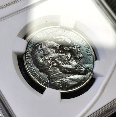 甄臻铺-世界币章拍卖（第46期）送拍享返佣金等优惠多多（1月10日精品场，敬请期待） NGC-AUD 1906年德国巴登金婚2马克银币,窖藏老深彩包浆