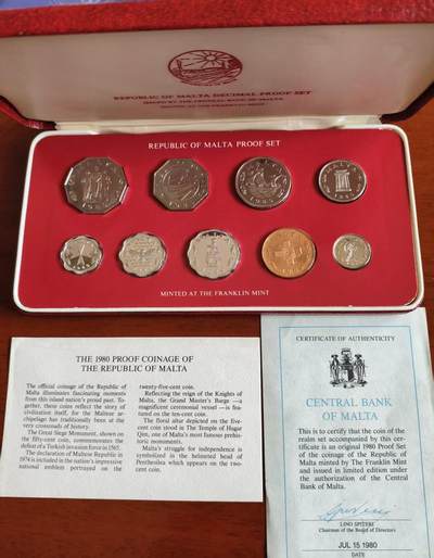 ❤️【币观天下】❤️ 第338期钱币拍卖- 2026.1.9周五晚上6点半场-长期征集拍品 - 马耳他1980年精制套币 盒证全