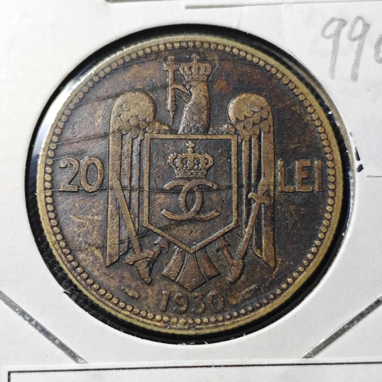 KK钱币收藏小铺  第399期  百期特拍（四拍之三）2月预留时间 周末发货   1930罗马尼亚20列伊铜币 独年