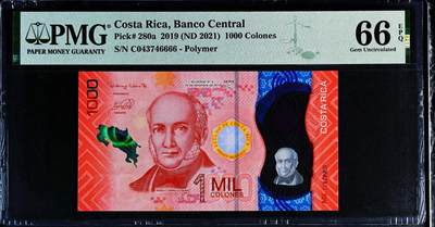【Blue Auction】世界纸币精拍第773期——18级TOP拍卖/信誉/品质/专业/高效💫 - 【狮子6】哥斯达黎加 2019年1000克朗 PMG66EPQ