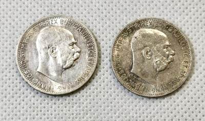 甄臻铺-世界币章拍卖（第46期）送拍享返佣金等优惠多多（1月10日精品场，敬请期待） - UNC 奥匈帝国1913年、1914年1克朗银币一对，细节见图