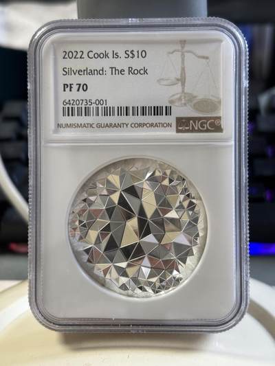 第187期拍卖 - 库克2022年银地岩石2盎司精制加厚银币NCG-PF70无盒无证书，999银，发行1777枚