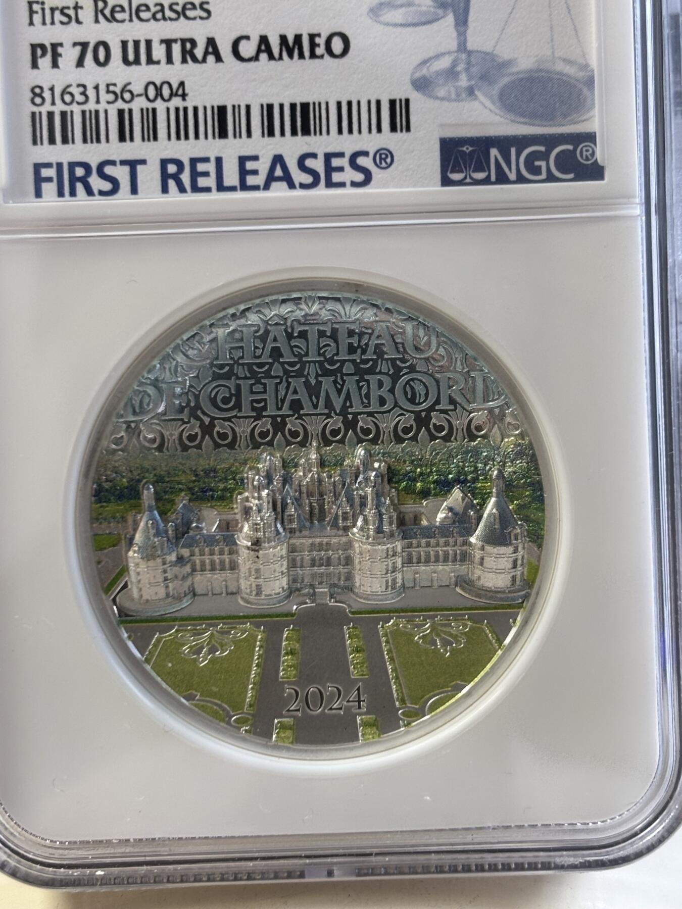 第187期拍卖 库克2024年法国香宾城堡2盎司高浮雕彩银币NGC-PF70首期，9999银，发行1000枚