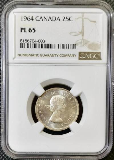 甄臻铺-世界币章拍卖（第46期）送拍享返佣金等优惠多多（1月10日精品场，敬请期待） - NGC-PL65 1964年加拿大25分银币