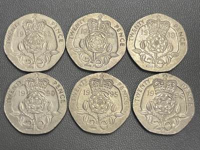 回流20260108 - 英国20便士皇家玫瑰7边形硬币6枚