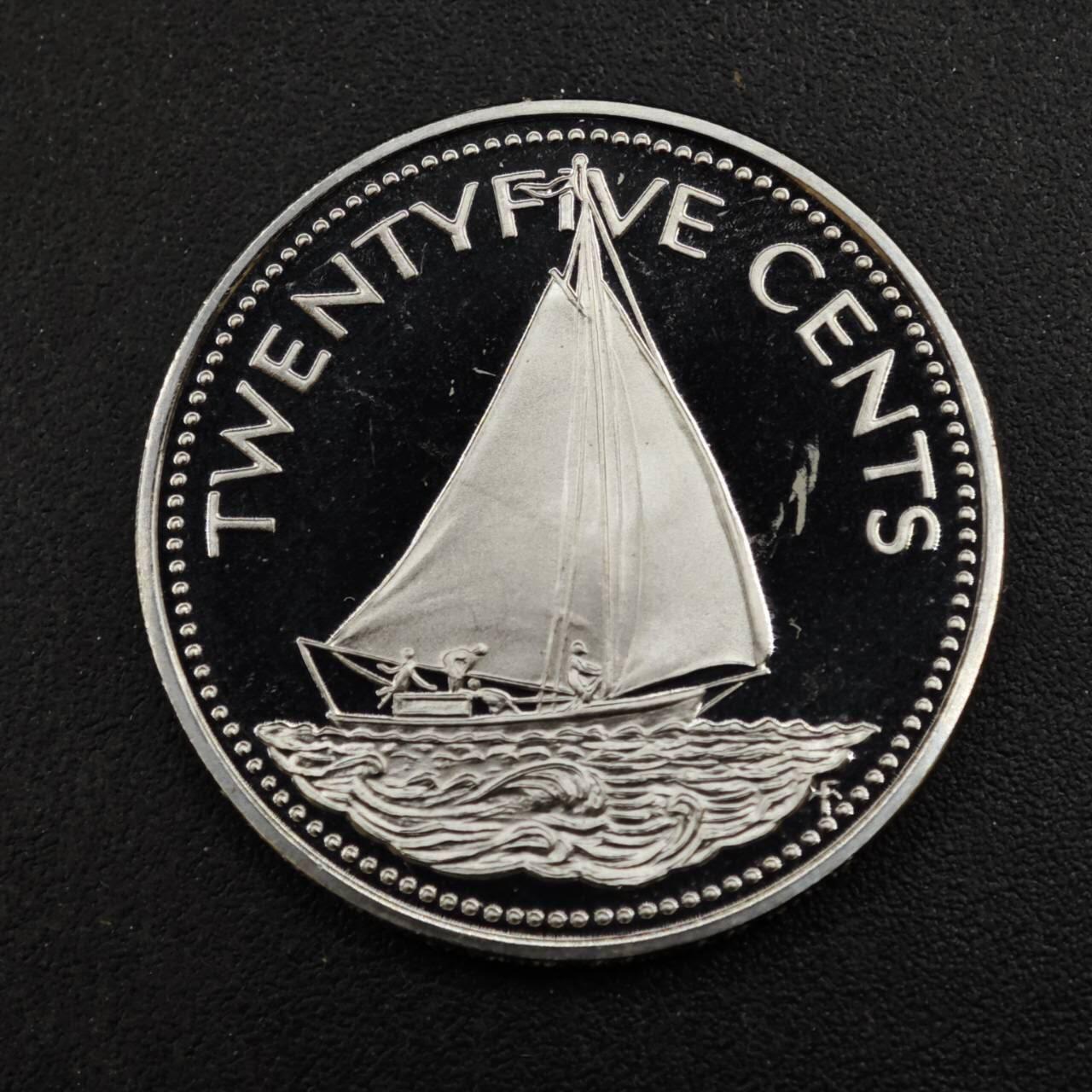 【淘币小摊】实时拍第八百四十三拍   散币场   满百包邮可预留二周 每周一统一发货   巴哈马1974年25分精制镍币