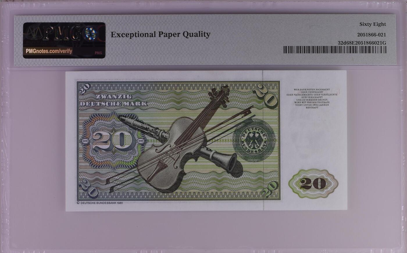 🐍甜小邱世界纸币收藏🐍第139期精品场💐 【冠军分】无347靓号尾88 PMG68 联邦德国 20 马克 1980