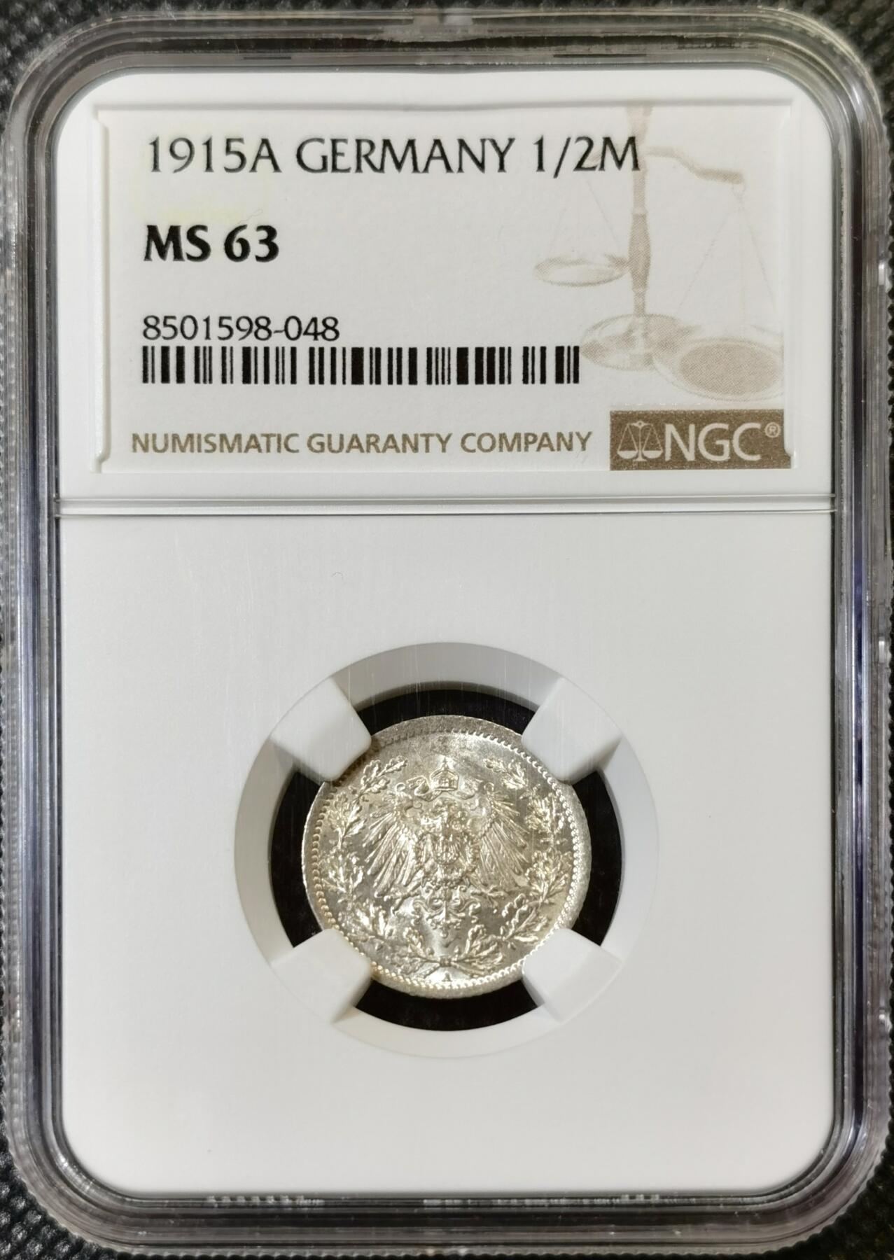 甄臻铺-世界币章拍卖（第46期）送拍享返佣金等优惠多多（1月10日精品场，敬请期待） NGC-MS63 1915年德国1/2马克，少见A厂