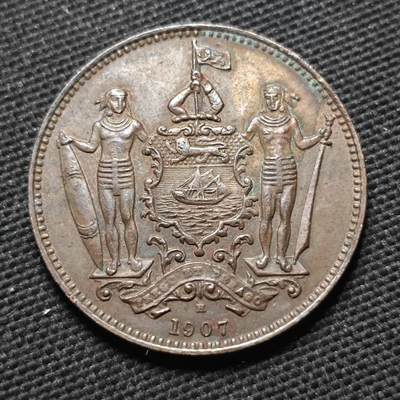 KK钱币收藏小铺  第399期  百期特拍（四拍之三）2月预留时间 周末发货 -  1907英属北婆罗洲洋元一分铜币 深打状态 人脸细节清楚