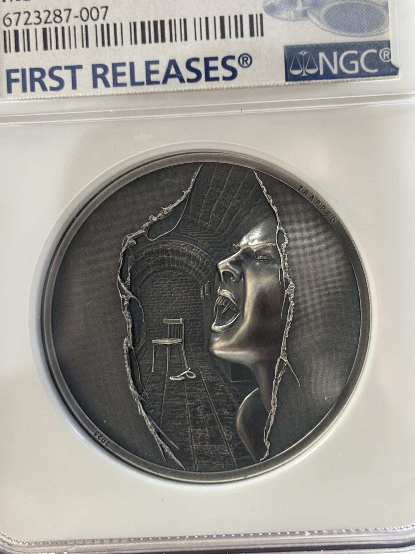 第187期拍卖 库克2023年迷茫和困境系列逃离仿古银币NGC-MS70首无盒无证书，999银，发行999枚