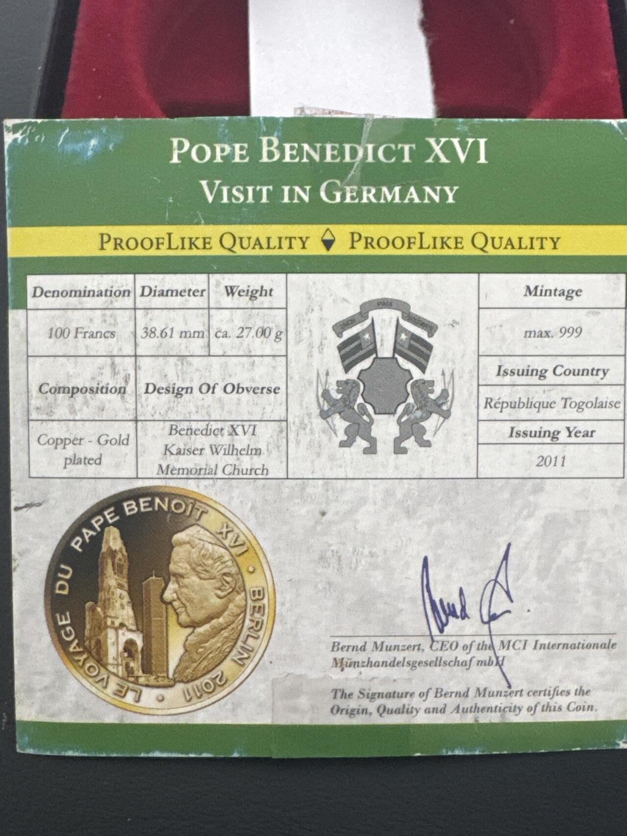 ❤️【币观天下】❤️ 第338期钱币拍卖- 2026.1.9周五晚上6点半场-长期征集拍品 多哥2011年100法郎铜镀金纪念币发行量999枚27克