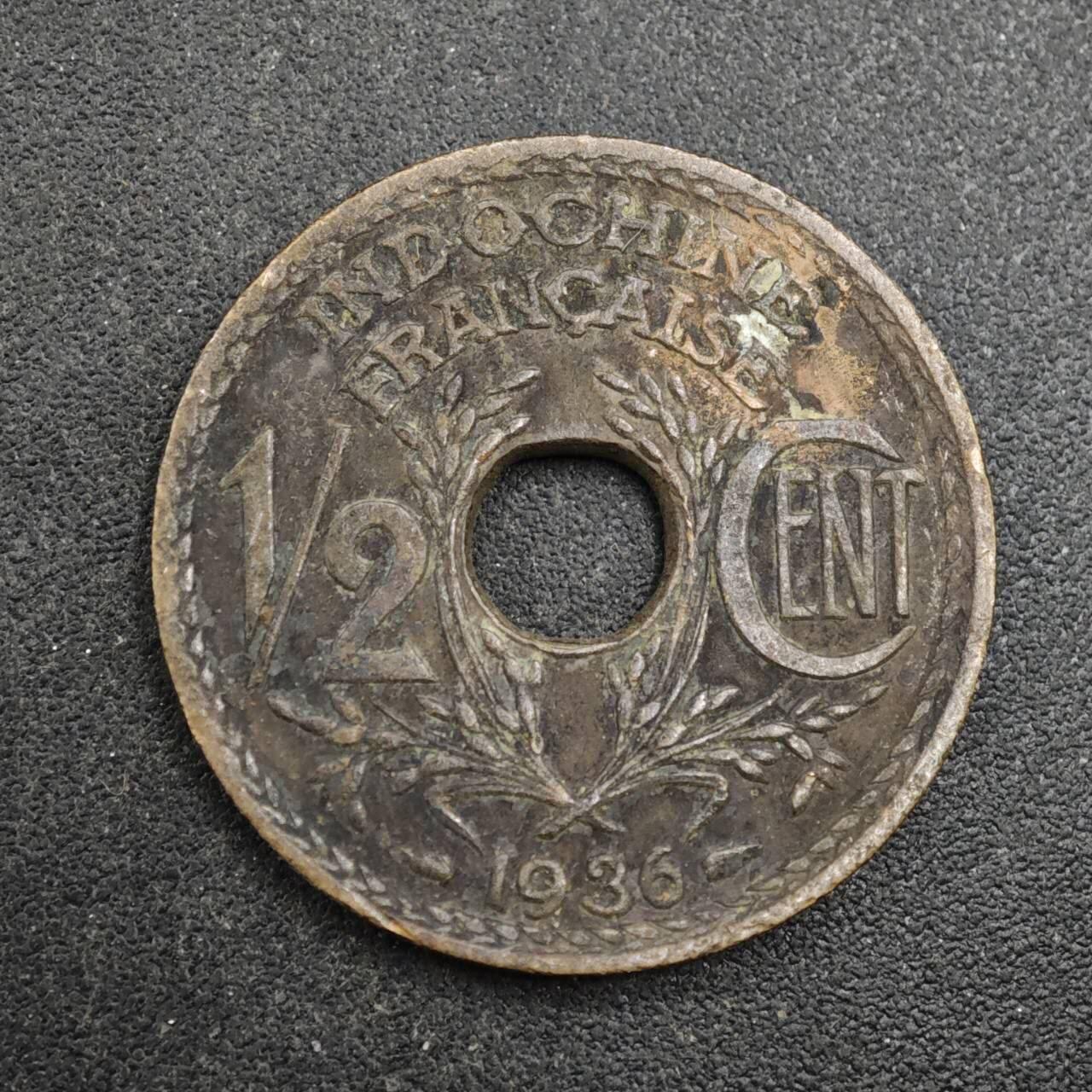 【淘币小摊】实时拍第八百四十三拍   散币场   满百包邮可预留二周 每周一统一发货   法属印支1936年1/2分铜币