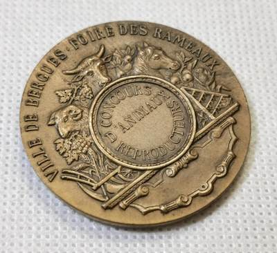 甄臻铺-世界币章拍卖（第46期）送拍享返佣金等优惠多多（1月10日精品场，敬请期待） 法国花环玛丽安娜农业奖章 40mm 29.25g，细节见图