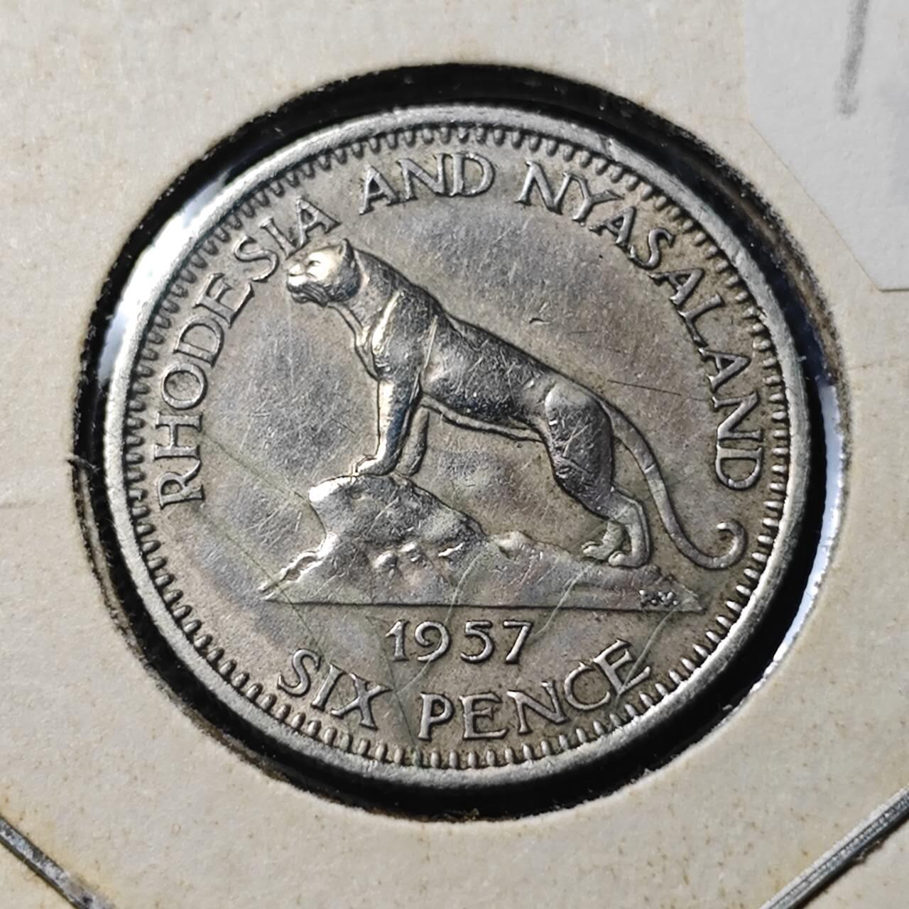 KK钱币收藏小铺  第399期  百期特拍（四拍之三）2月预留时间 周末发货   1957罗得西亚和尼亚萨兰6便士 