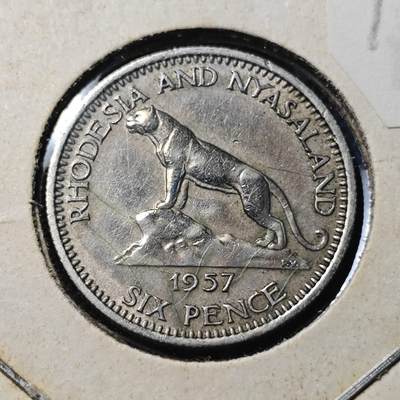 KK钱币收藏小铺  第399期  百期特拍（四拍之三）2月预留时间 周末发货 -   1957罗得西亚和尼亚萨兰6便士 