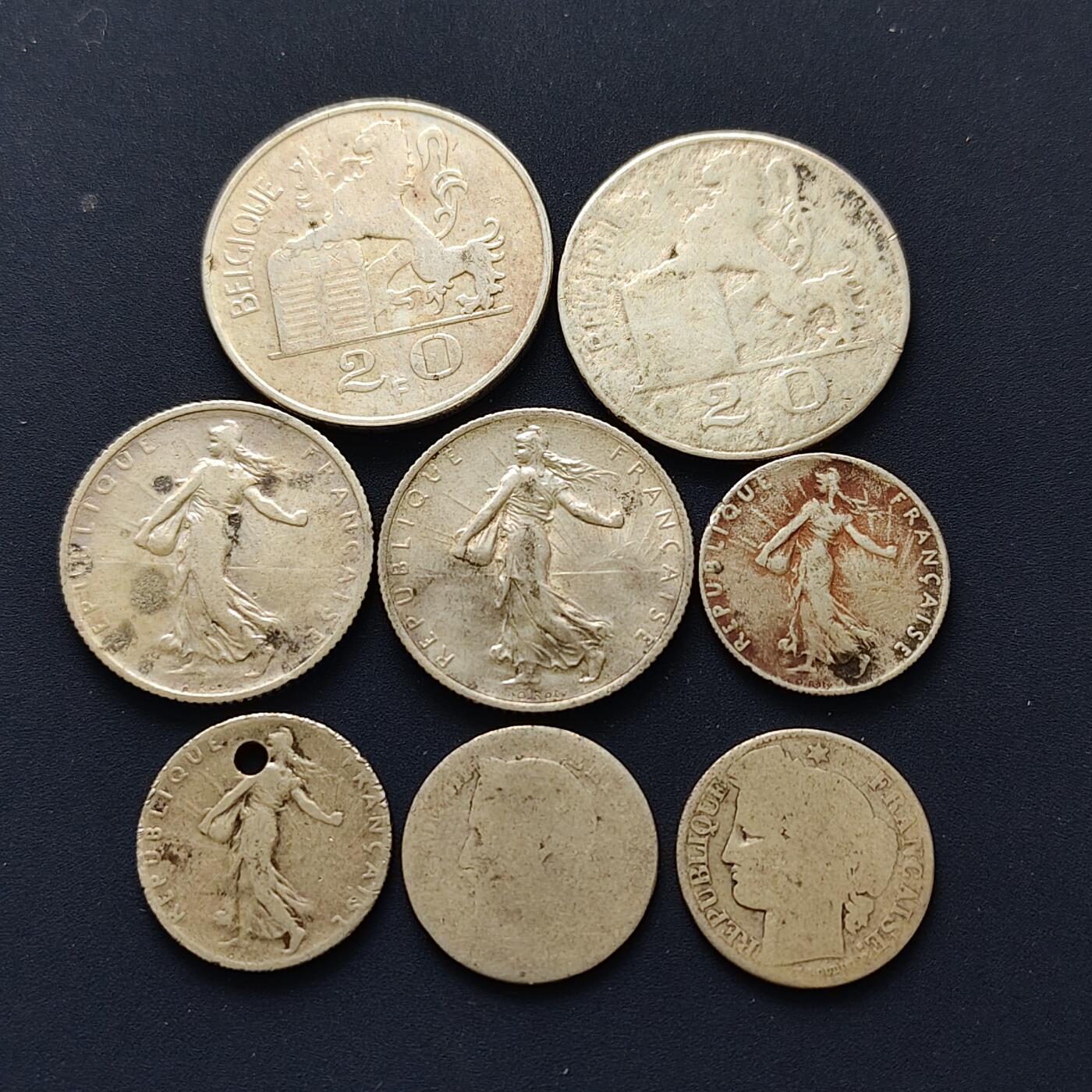 【全场包邮】纯粹捡漏拍493场 法国+比利时各年份银币8枚一组【纯银价约541元（按18元银价折算）】