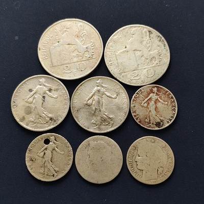 【全场包邮】纯粹捡漏拍493场 - 法国+比利时各年份银币8枚一组【纯银价约541元（按18元银价折算）】