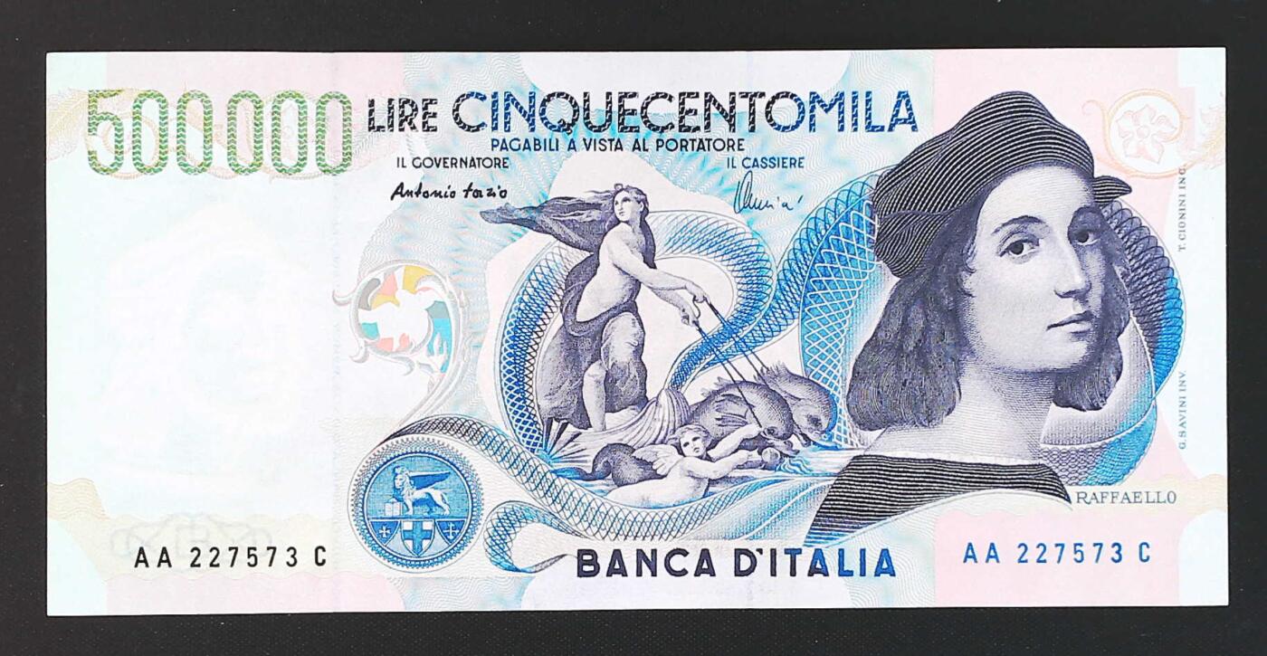 世界靓号纸钞第八十期 1997年意大利500000里拉 AA冠 全程无4 品相如图 轻微瑕疵