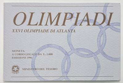 S&S Numismatic世界钱币-拍卖 第118期  - 意大利1996年 亚特兰大夏季奥运会 1000里拉纪念银币官方卡币 14.62克835银