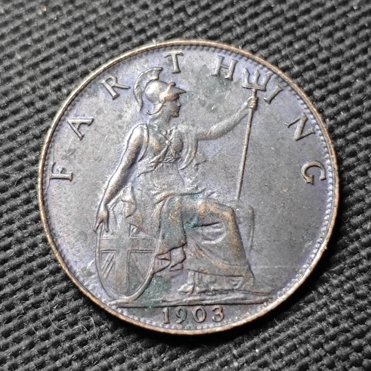 KK钱币收藏小铺  第399期  百期特拍（四拍之三）2月预留时间 周末发货  1903英国1法新铜币 好品