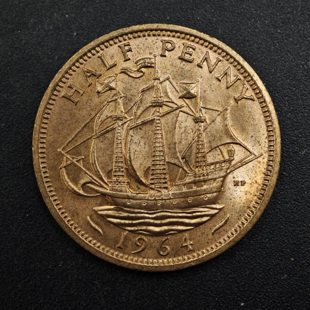 【淘币小摊】实时拍第八百四十三拍   散币场   满百包邮可预留二周 每周一统一发货   英国1964年半便士铜币