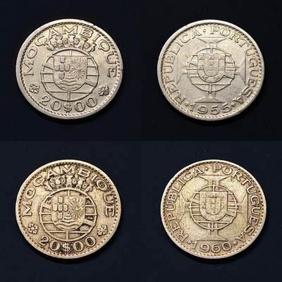 【全场包邮】纯粹捡漏拍493场-持续更新中 - 葡属莫桑比克20埃斯库多银币2枚一组【30毫米10克，纯银价约259元（按18元银价折算）】