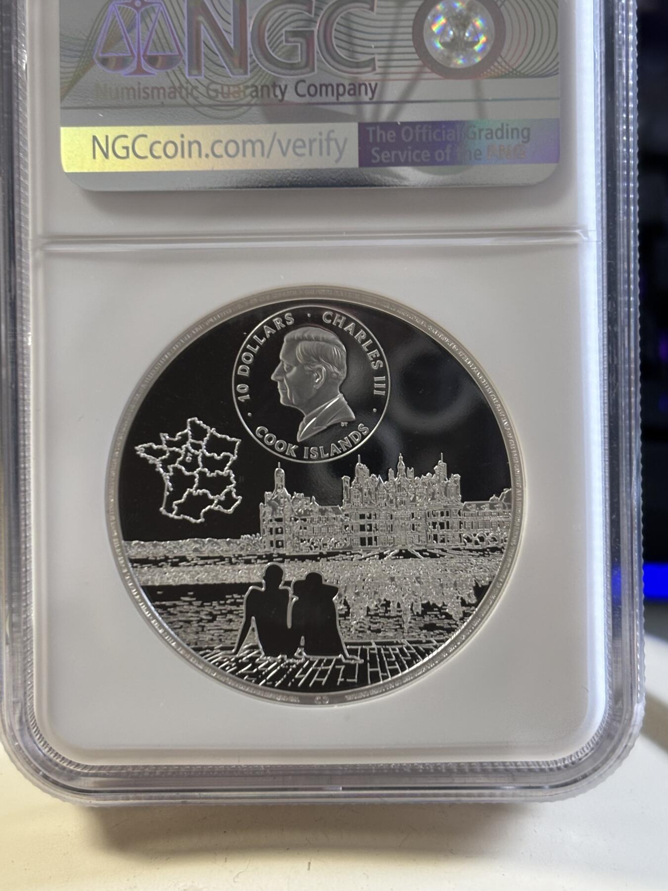 第187期拍卖 库克2024年法国香宾城堡2盎司高浮雕彩银币NGC-PF70首期，9999银，发行1000枚