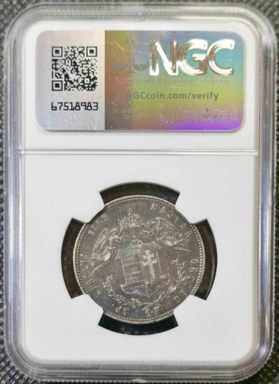 甄臻铺-世界币章拍卖（第46期）送拍享返佣金等优惠多多（1月10日精品场，敬请期待） NGC-AU50 奥匈帝国匈牙利1869年1福林银币 双天使扶冠版 此银币只发行了1868和1869两年，非常稀少！