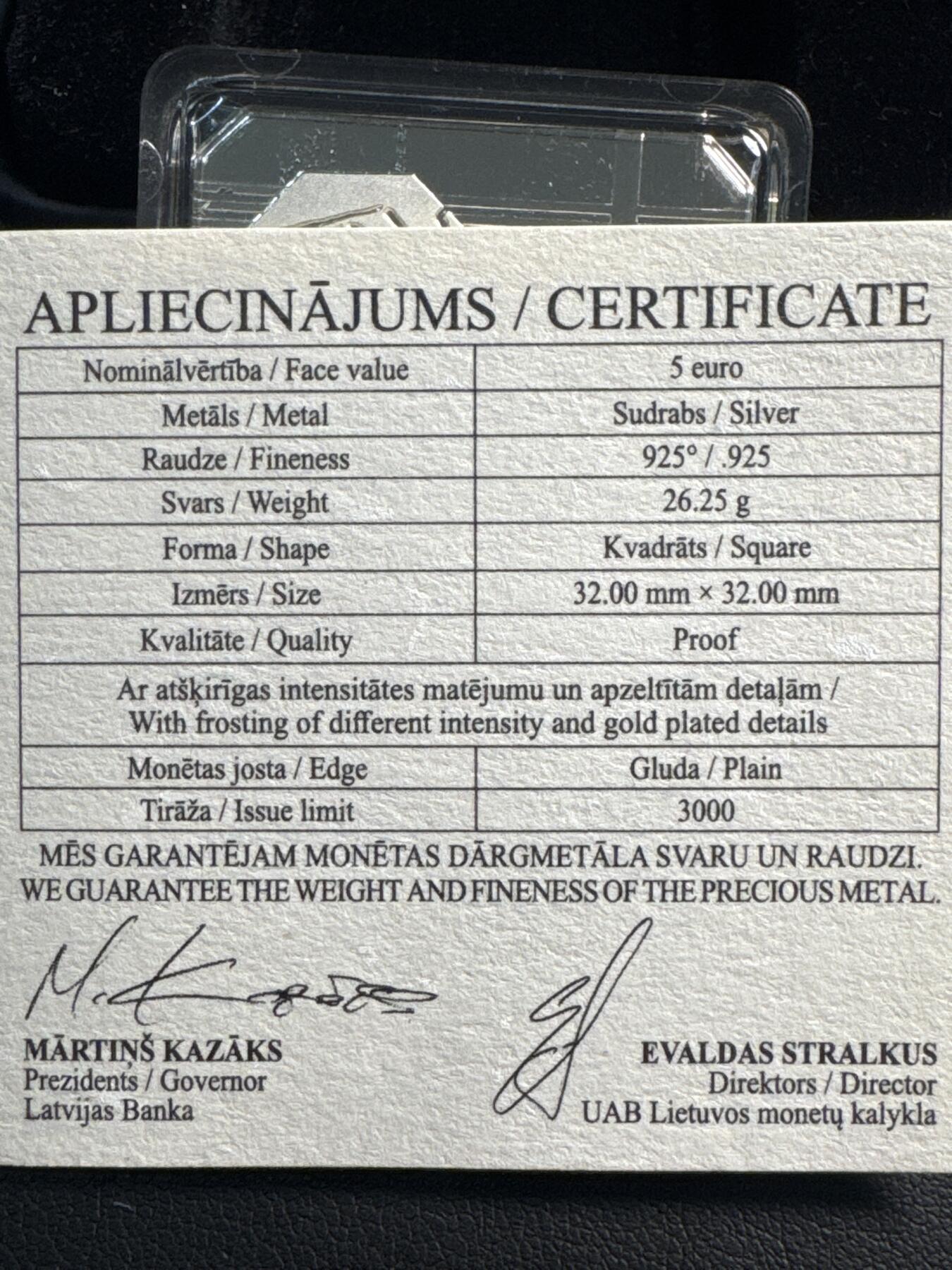 ❤️【币观天下】❤️ 第338期钱币拍卖- 2026.1.9周五晚上6点半场-长期征集拍品 获奖币 拉脱维亚2020年现代主义-二十世纪六十年代5欧元正方形精制纪念银币盒证齐全