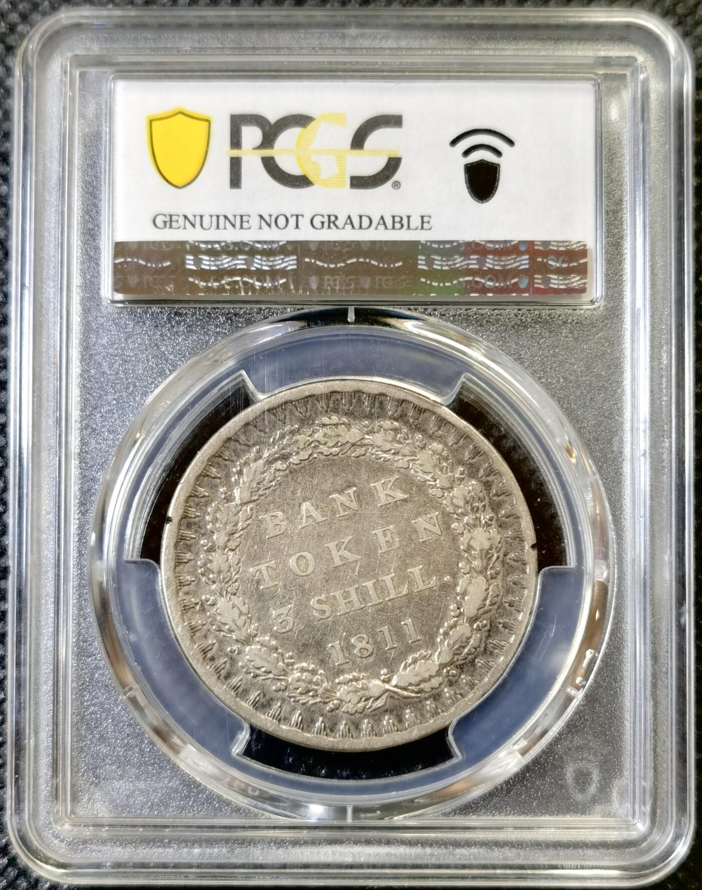 甄臻铺-世界币章拍卖（第46期）送拍享返佣金等优惠多多（1月10日精品场，敬请期待） PCGS-F 英国1811年乔治三世英格兰银行3先令银币，包浆不错，很好玩的分数