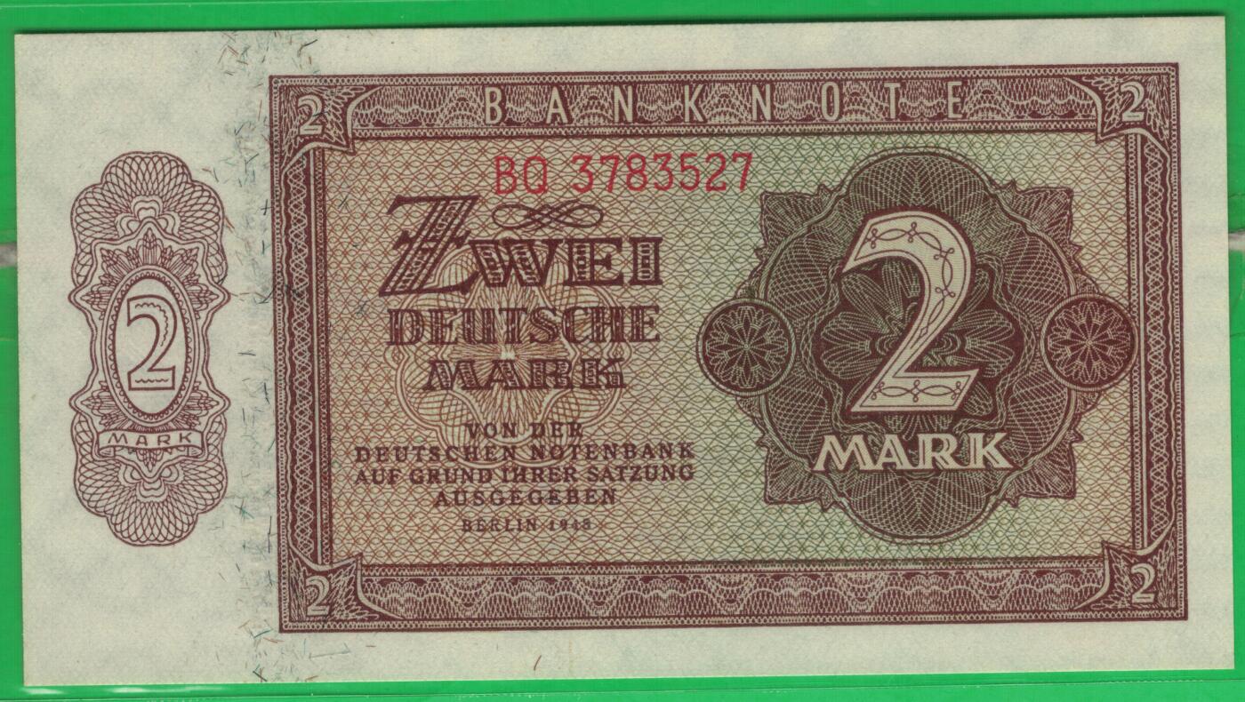 德国(东德 民主德国)1948年2马克 P-8b 七位号码 无4 实物图 UNC