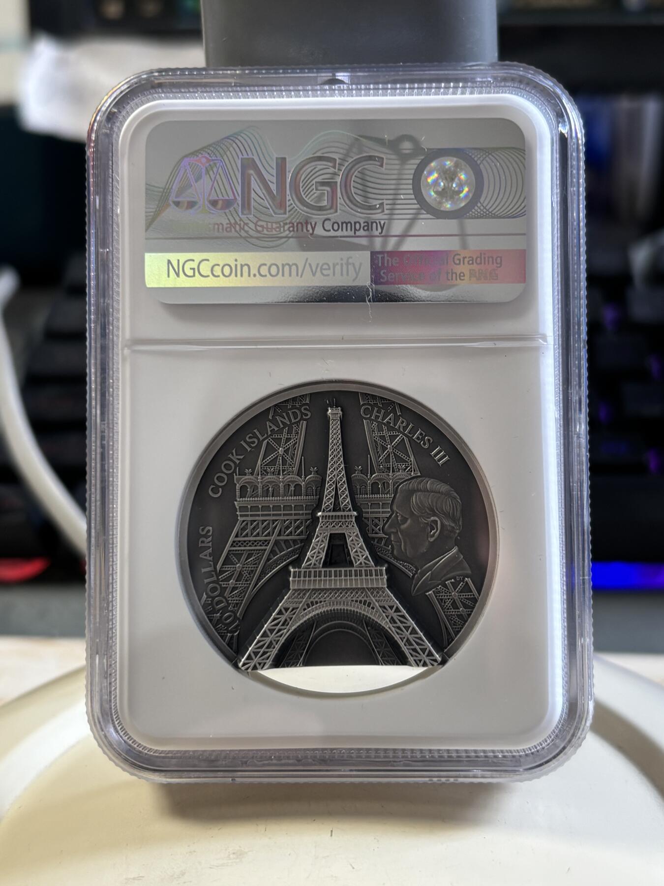 第187期拍卖 库克2024年埃菲尔铁塔2盎司高浮雕银币NGC-PF70首无盒无证书，999银，发行1500枚