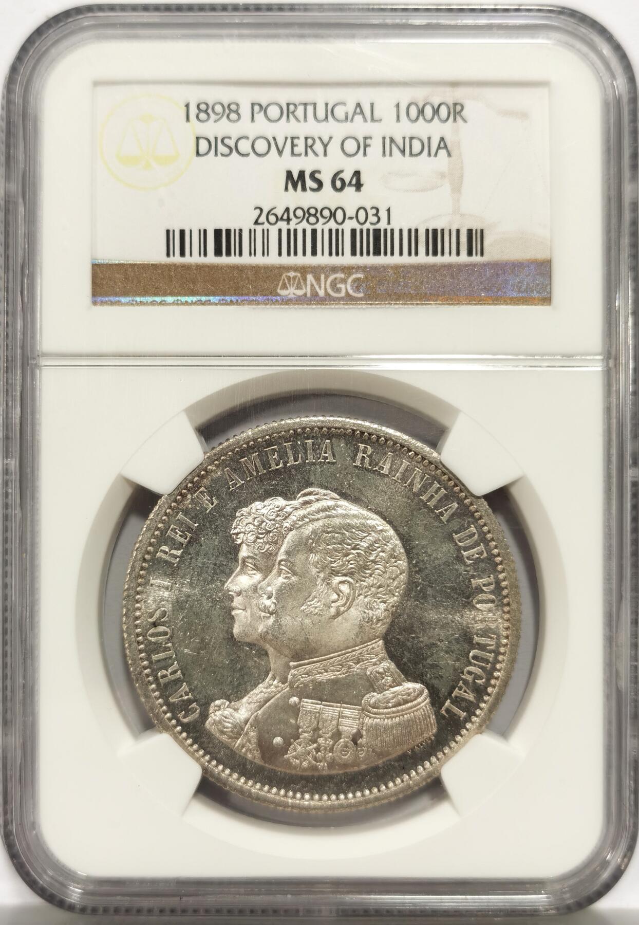 博洋堂世界钱币拍卖第156期（全场包邮） NGC MS64 葡萄牙1898年发现印度纪念1000R大银币，19世纪高分主币极其难得！