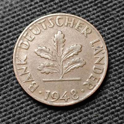 KK钱币收藏小铺  第399期  百期特拍（四拍之三）2月预留时间 周末发货 -  1948西德1芬尼铜币 首年稀少年份G版