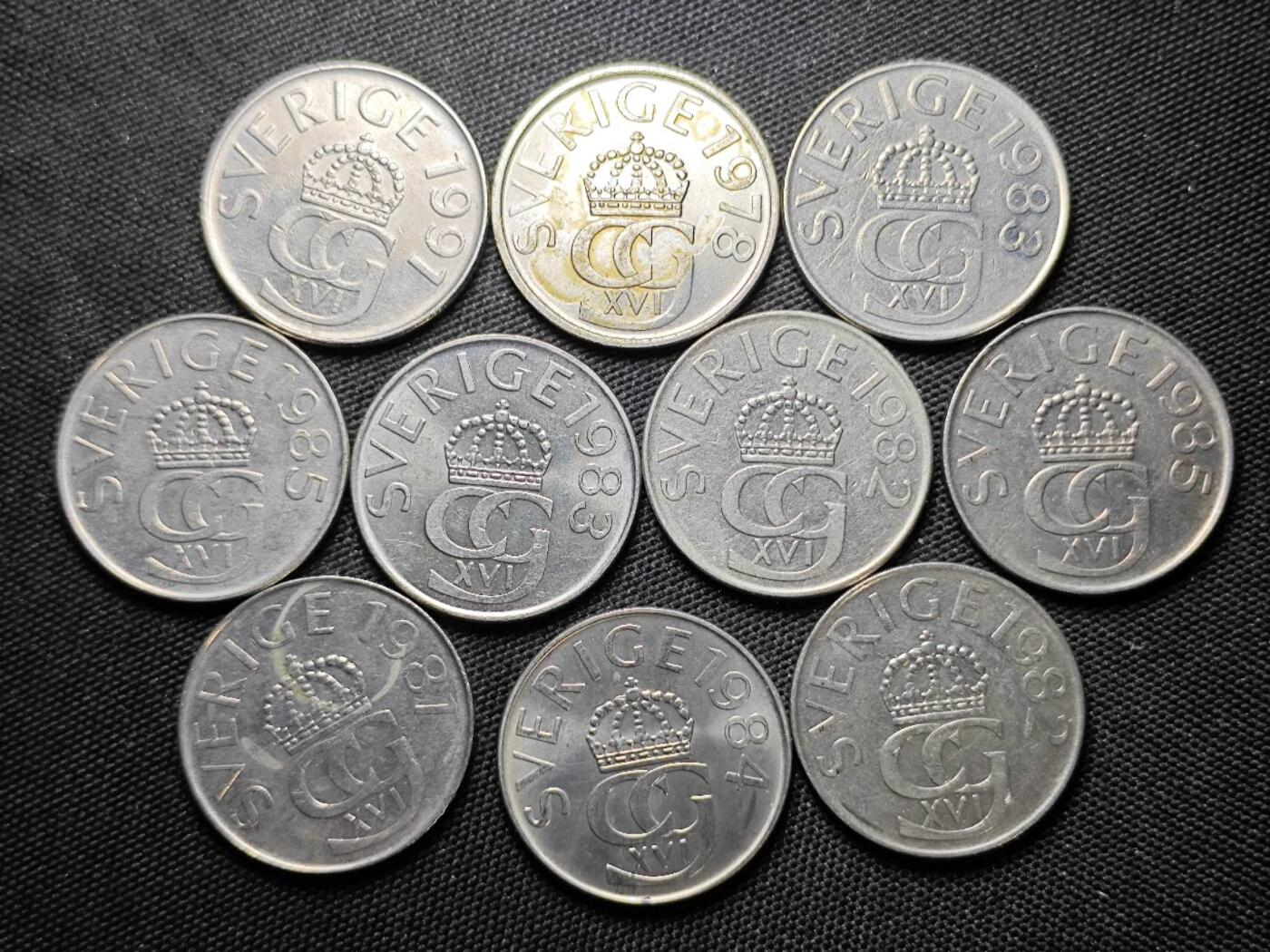 KK钱币收藏小铺  第387期  2月预留时间 周末发货  瑞典5克朗10枚一组