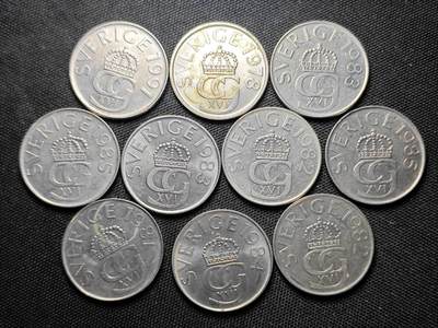 KK钱币收藏小铺  第387期  2月预留时间 周末发货 -  瑞典5克朗10枚一组