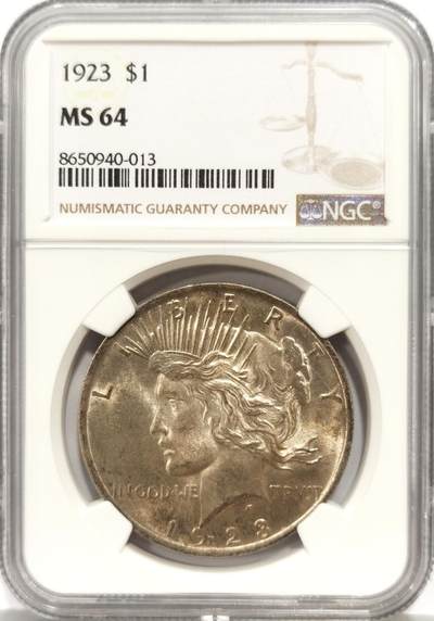 博洋堂世界钱币拍卖第156期（全场包邮） - NGC MS64 美国1923年和平银币 64分状态不俗 金黄色的包浆 非常好看 64和平性价比最高了