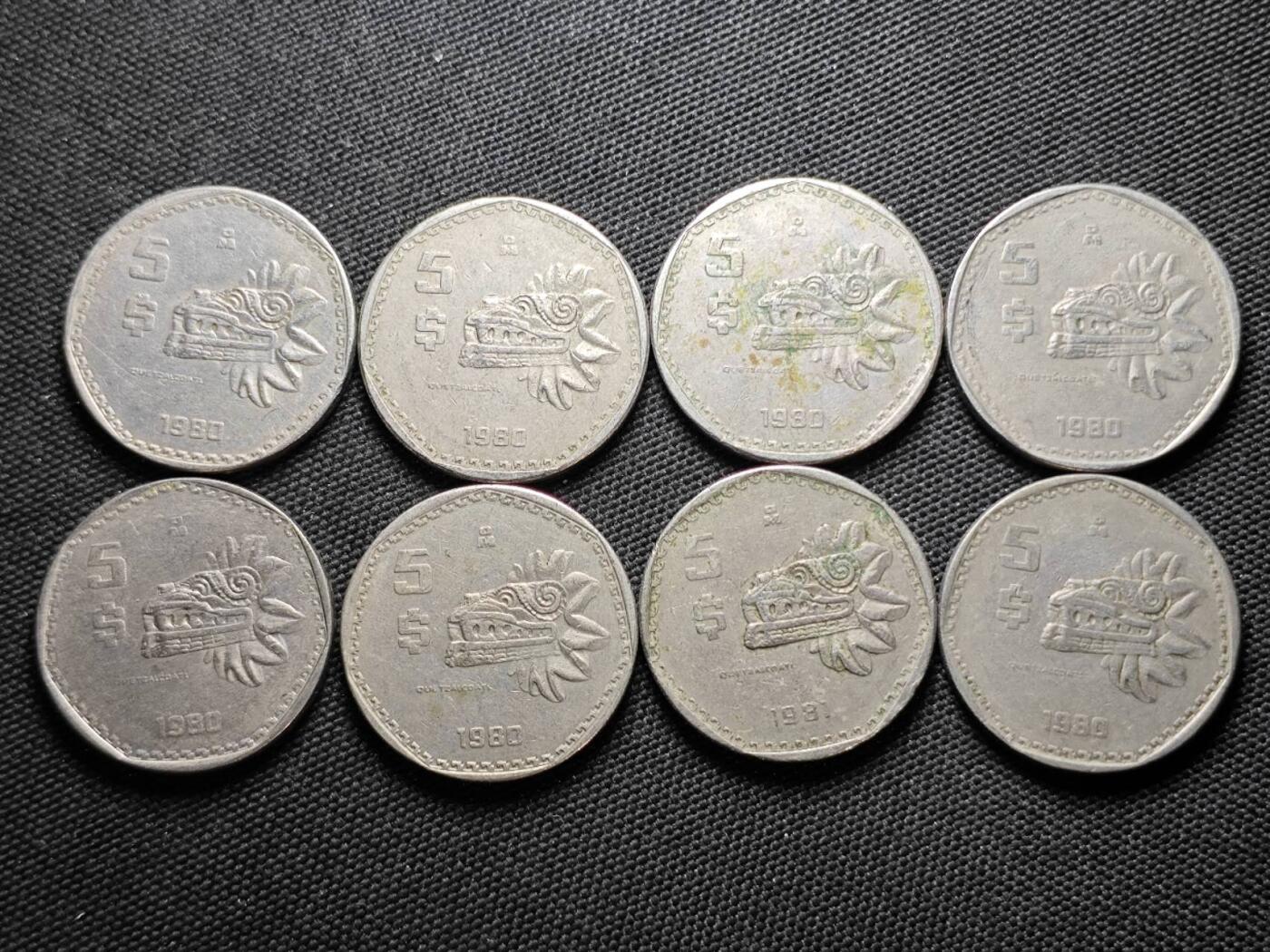 KK钱币收藏小铺  第387期  2月预留时间 周末发货  墨西哥5比索一组8枚