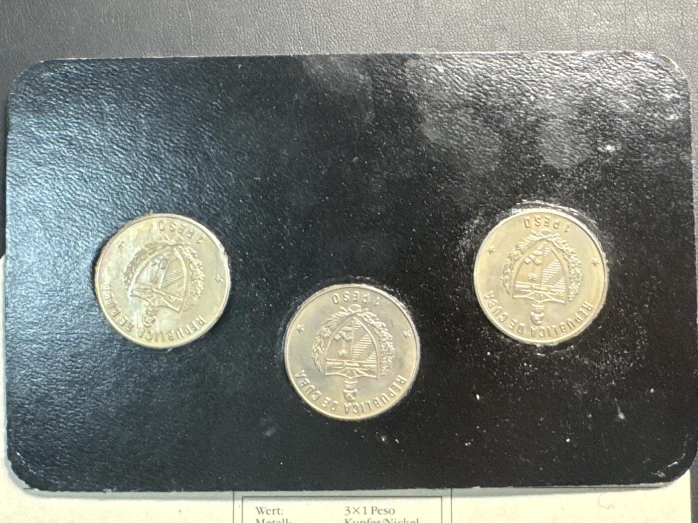 ❤️【币观天下】❤️ 第338期钱币拍卖- 2026.1.9周五晚上6点半场-长期征集拍品 古巴1985年野生动物1比索3枚黑卡装纪念币带证书淘宝价698