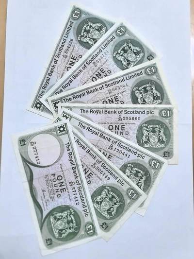 各国外币第108期 无佣金 - 苏格兰1镑 不同年份8－85品7张