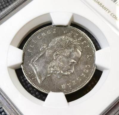 甄臻铺-世界币章拍卖（第46期）送拍享返佣金等优惠多多（1月10日精品场，敬请期待） NGC-AU50 奥匈帝国匈牙利1869年1福林银币 双天使扶冠版 此银币只发行了1868和1869两年，非常稀少！