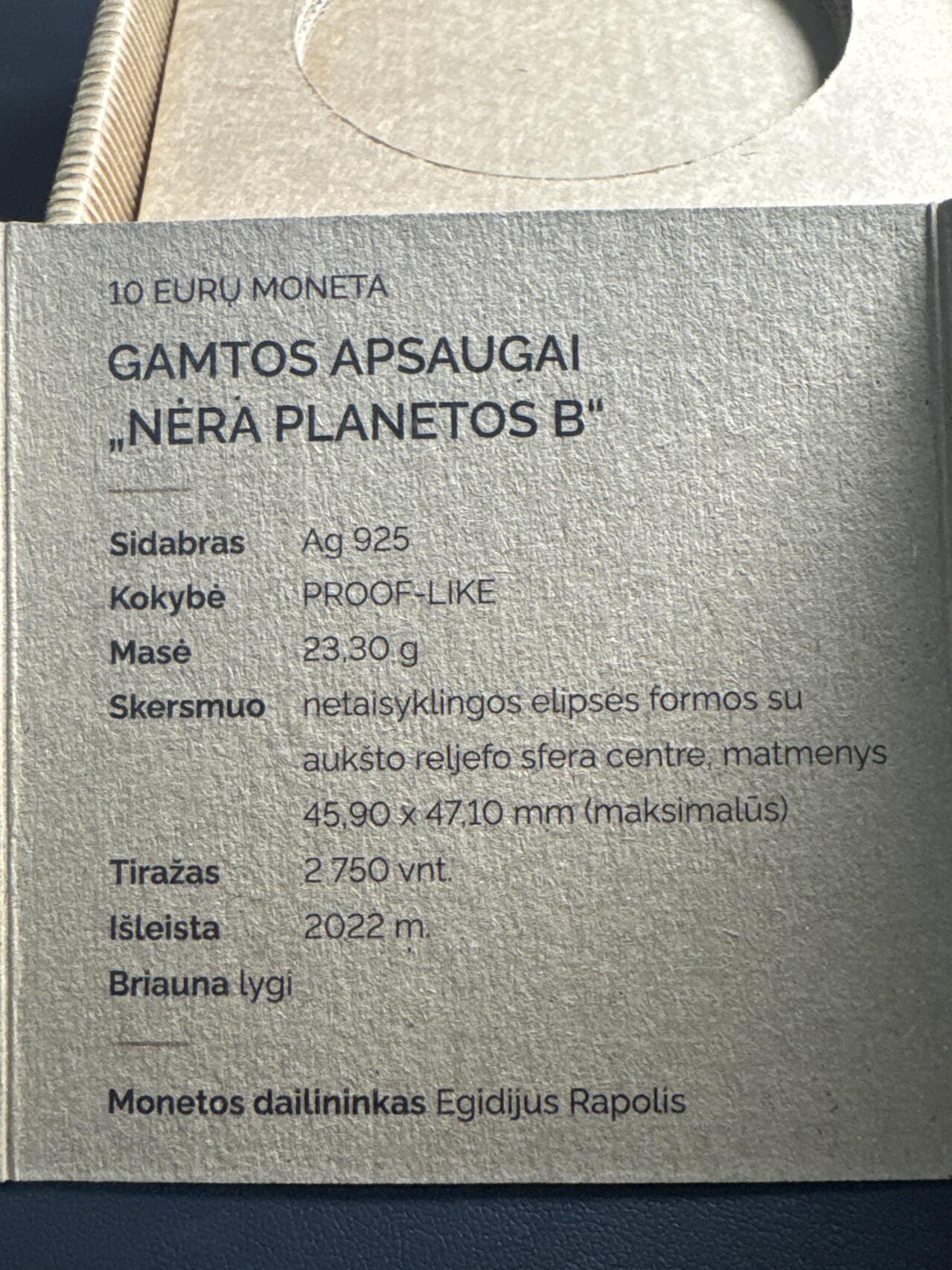 ❤️【币观天下】❤️ 第338期钱币拍卖- 2026.1.9周五晚上6点半场-长期征集拍品 立陶宛2022年保护地球家园没有B计划环保精制异形纪念银币